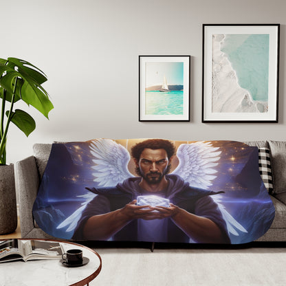 Arch Angel holding Metatron's Cube Sherpa Blanket, Two Colors