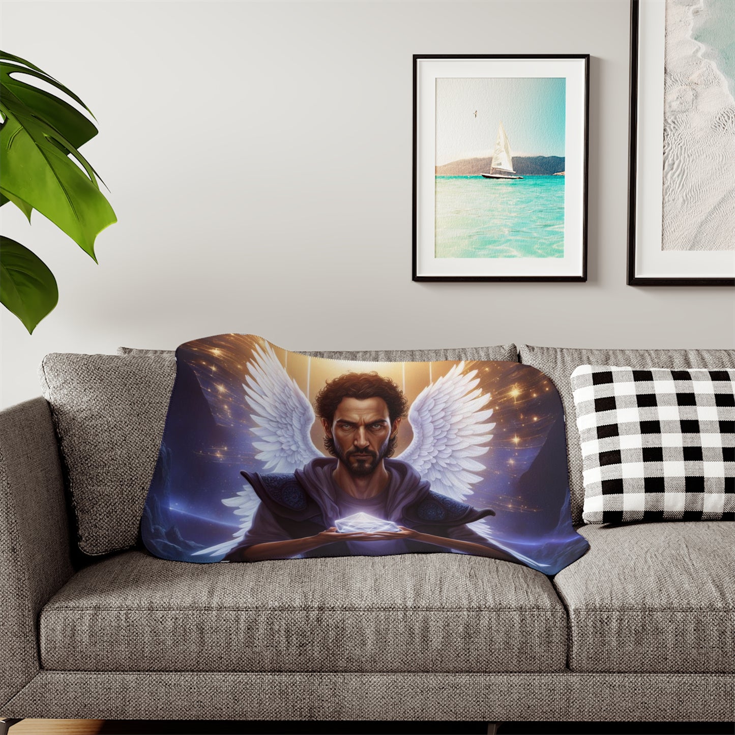 Arch Angel holding Metatron's Cube Sherpa Blanket, Two Colors