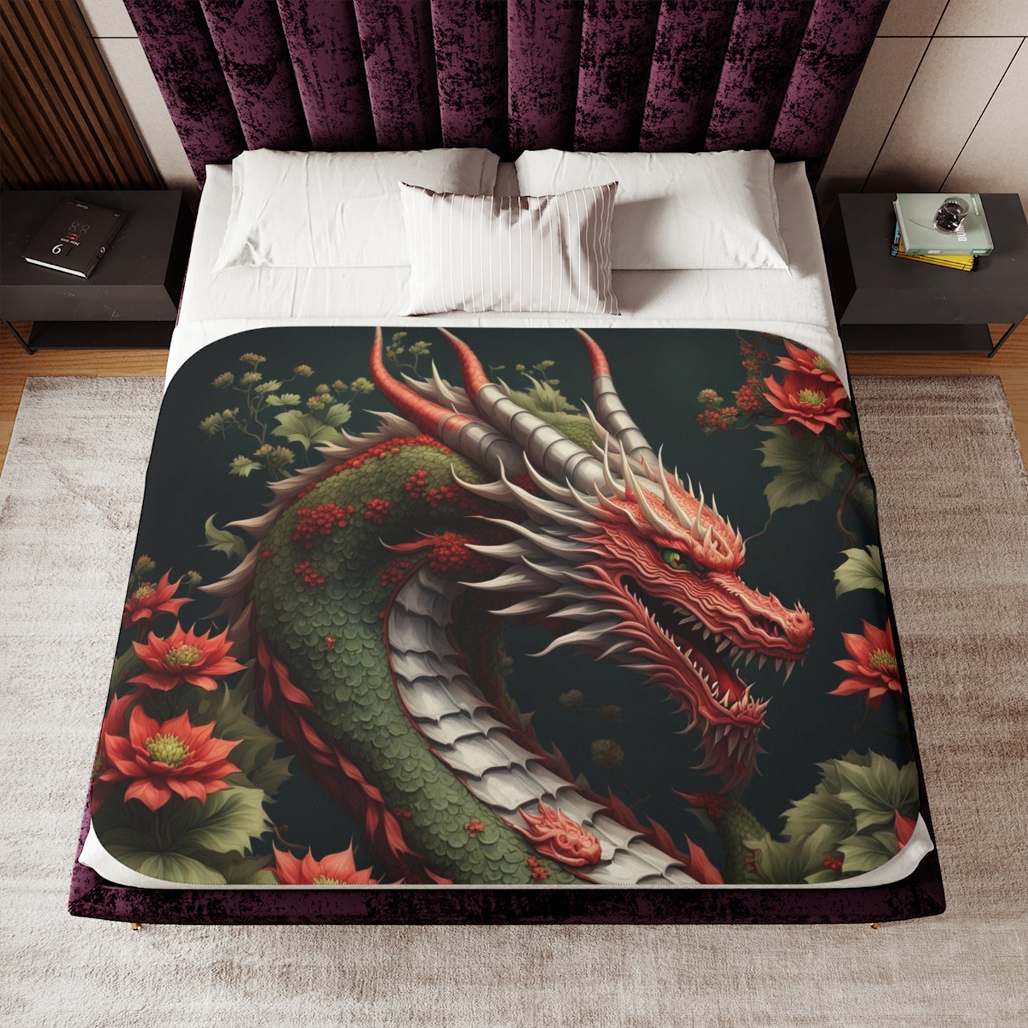 Earth and Flower Dragon Sherpa Blanket
