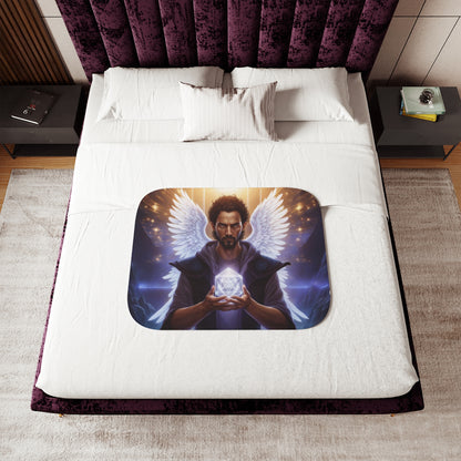 Arch Angel holding Metatron's Cube Sherpa Blanket, Two Colors