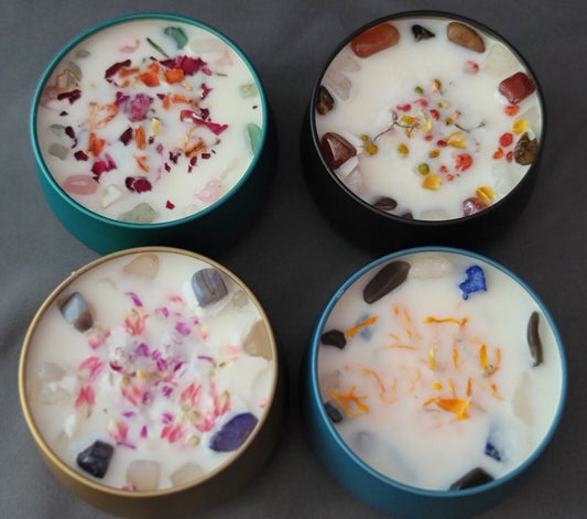 Handmade Spiritual Reiki Infused Candles soy wax, essential oil,crystals & herbs