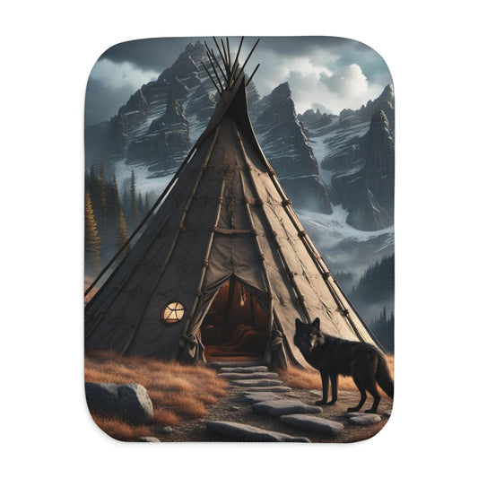 Teepee in the Mountains Sherpa Blanket