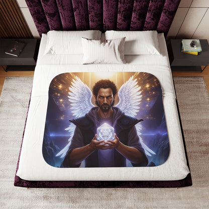 Arch Angel holding Metatron's Cube Sherpa Blanket, Two Colors