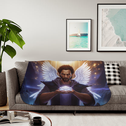 Arch Angel holding Metatron's Cube Sherpa Blanket, Two Colors